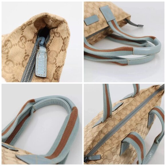 GUCCI GG Canvas Sherry Line Shoulder Bag Beige Blue Silver 131230 Auth 103323 - Picture 16 of 16